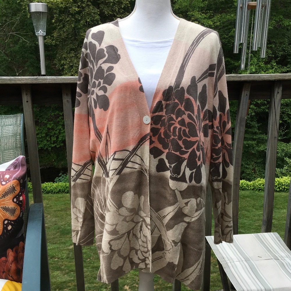 Chico's Floral Cardigan in Brown and Tan